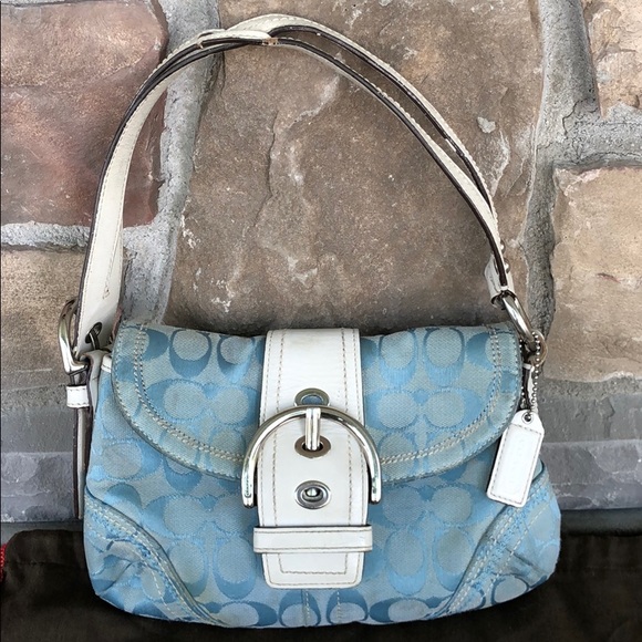Coach Handbags - Authentic Blue & Silver White Leather Coach Purse